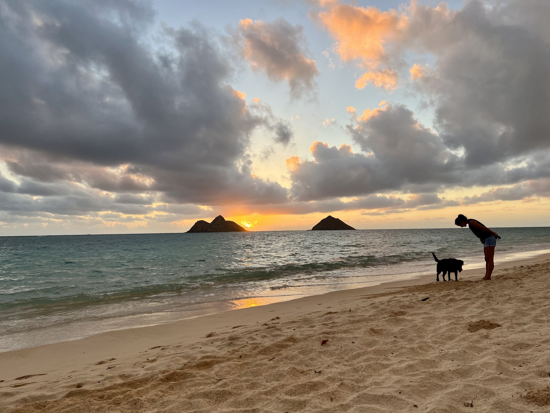 Morning walk on Lanikai Beach overlooking the Mokulua Islands